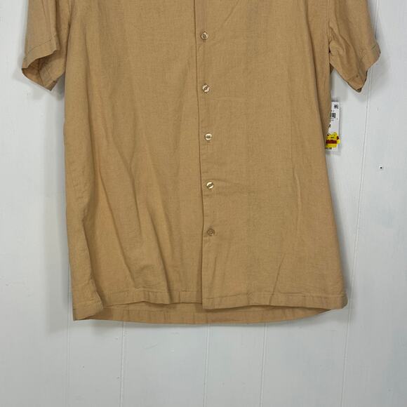 And Now This Mens Casual Button Down Shirt Size Medium Tan Linen Blend Collared - Picture 3 of 14